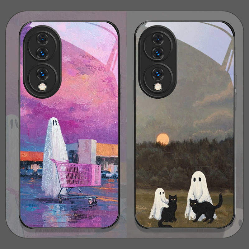 Huawei Mate 60 - Schattig Cartoon Zwart Kat Spook Geïllustreerd