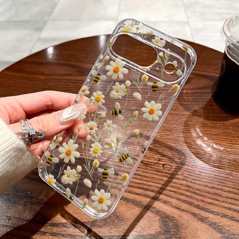 Google Pixel 9 - Schattig honingbij-bloemenpatroon zachte transparante telefoonhoes voor